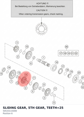 Diagram preview: SLIDING GEAR, 5TH GEAR, TEETH=25 (50533115000)