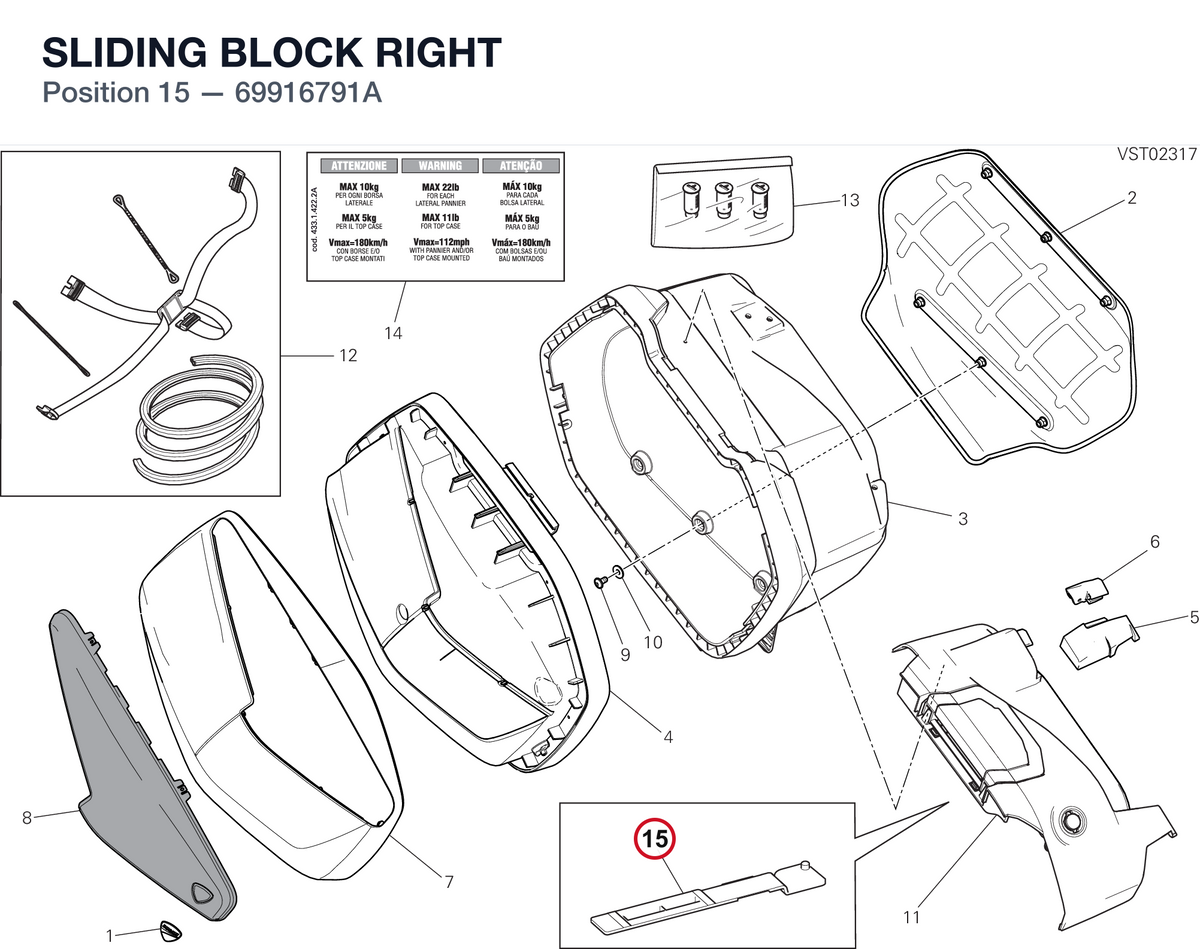 SLIDING BLOCK RIGHT 69916791A diagram position