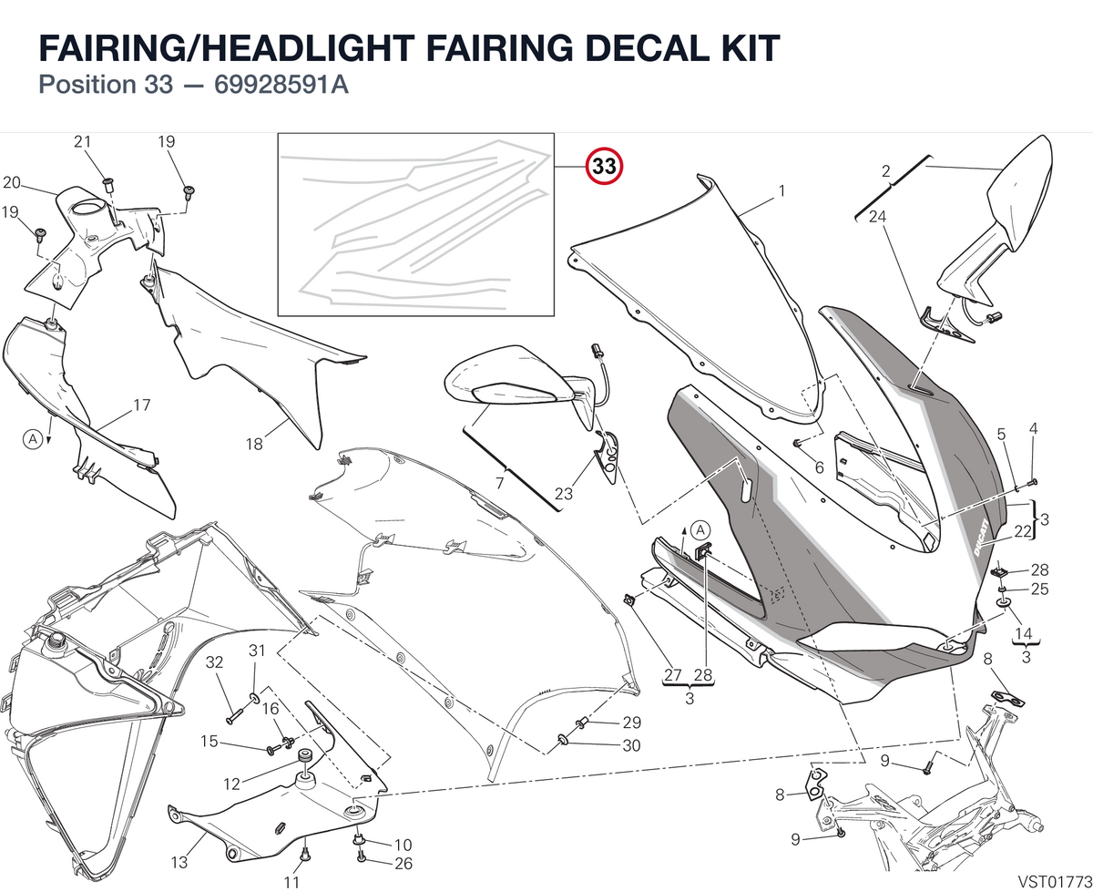 FAIRING/HEADLIGHT FAIRING DECAL KIT 69928591A diagram position