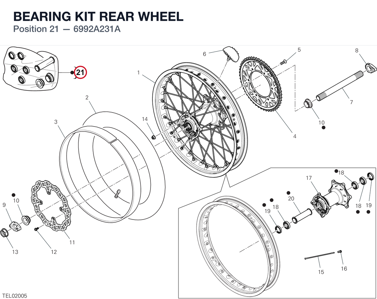 BEARING KIT REAR WHEEL 6992A231A diagram position