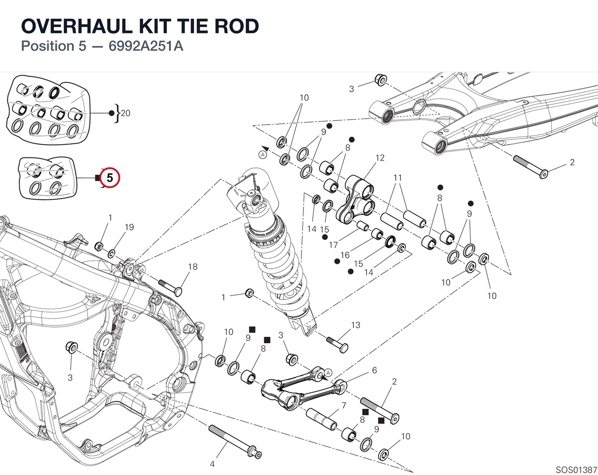 OVERHAUL KIT TIE ROD 6992A251A diagram position