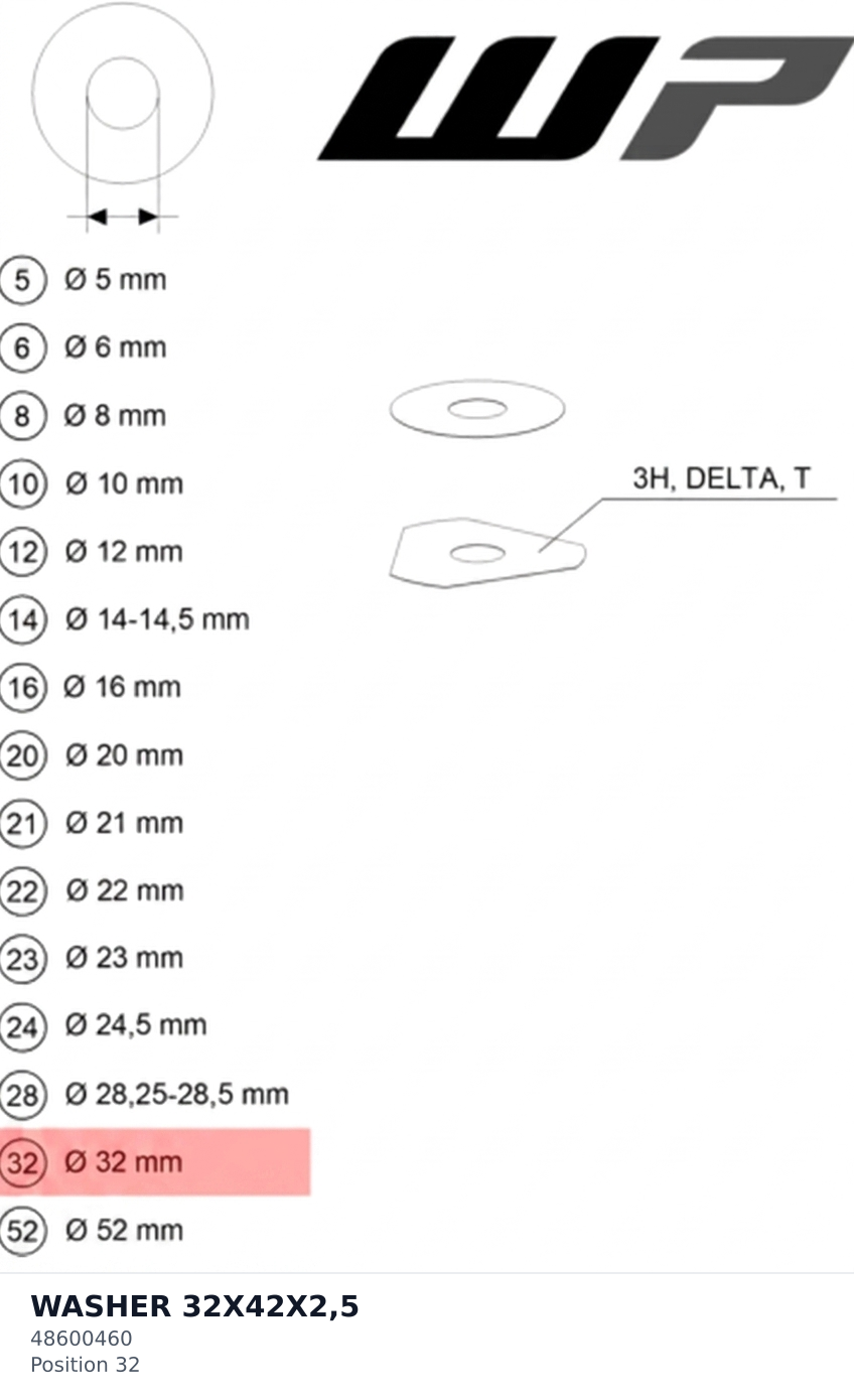 Diagram preview: WASHER 32X42X2,5 (48600460)