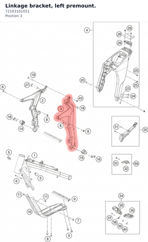 Diagram preview: Linkage bracket, left premount. (72103101051)