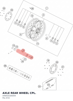 Diagram preview: AXLE REAR WHEEL CPL. (A46010185044)