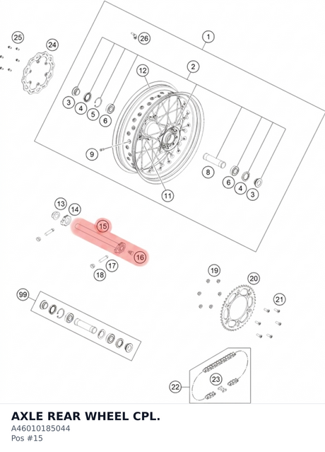 Diagram preview: AXLE REAR WHEEL CPL. (A46010185044)