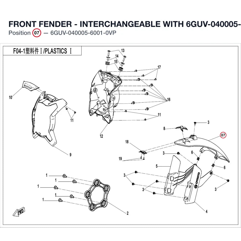 FRONT FENDER - INTERCHANGEABLE WITH 6GUV-040005-6001-0VL product image