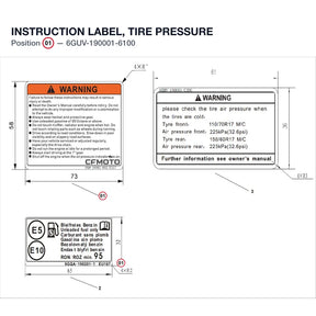 INSTRUCTION LABEL, TIRE PRESSURE product image