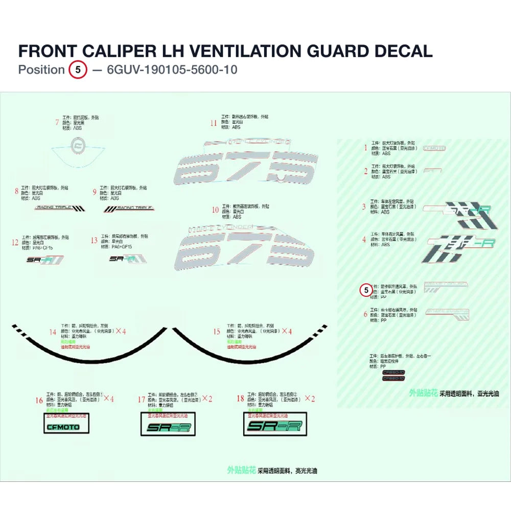 FRONT CALIPER LH VENTILATION GUARD DECAL product image
