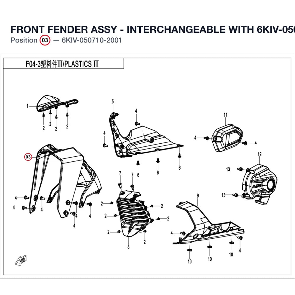 FRONT FENDER ASSY - INTERCHANGEABLE WITH 6KIV-050710-2000 product image