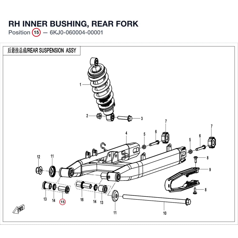 RH INNER BUSHING, REAR FORK product image