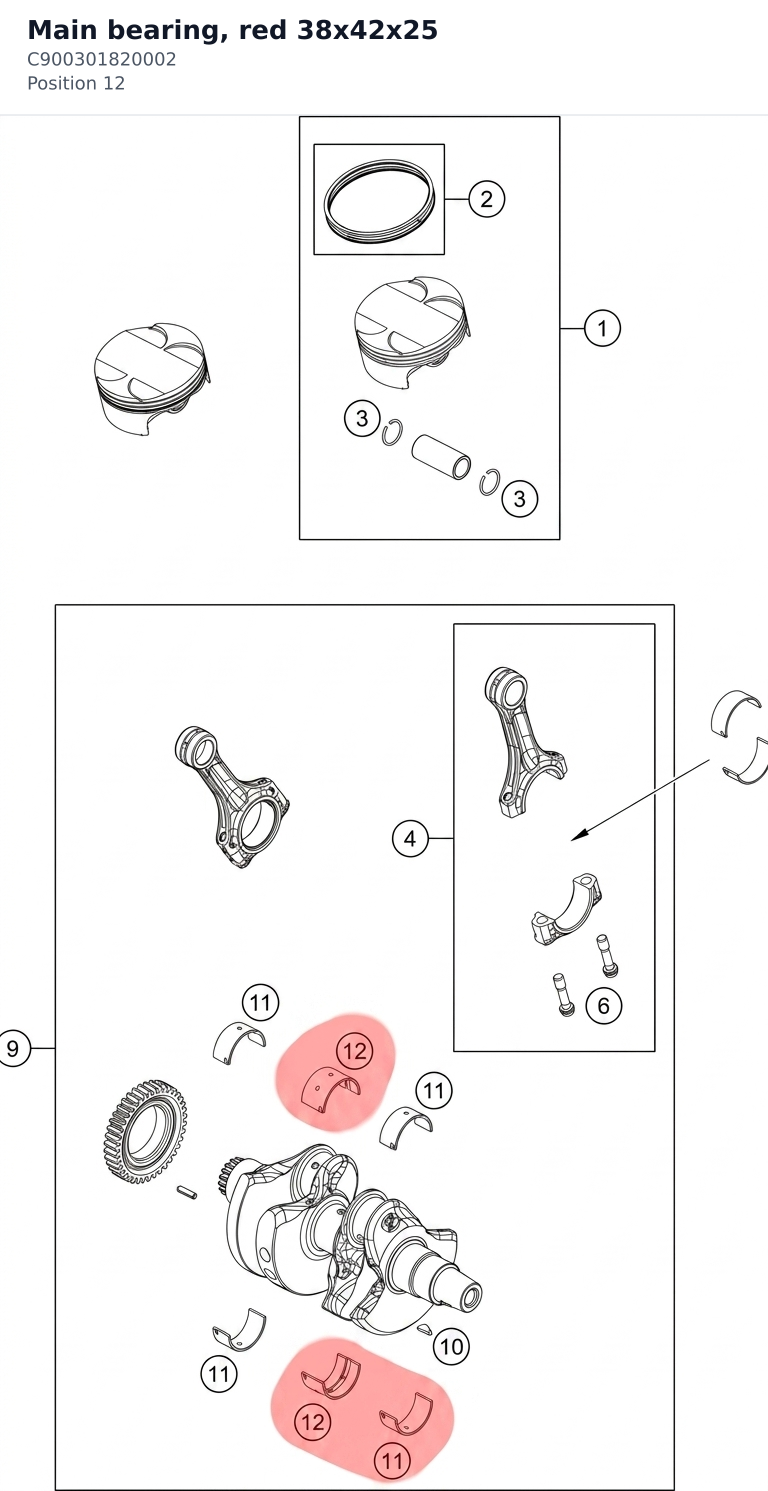 Diagram preview: Main bearing, red 38x42x25 (C900301820002)
