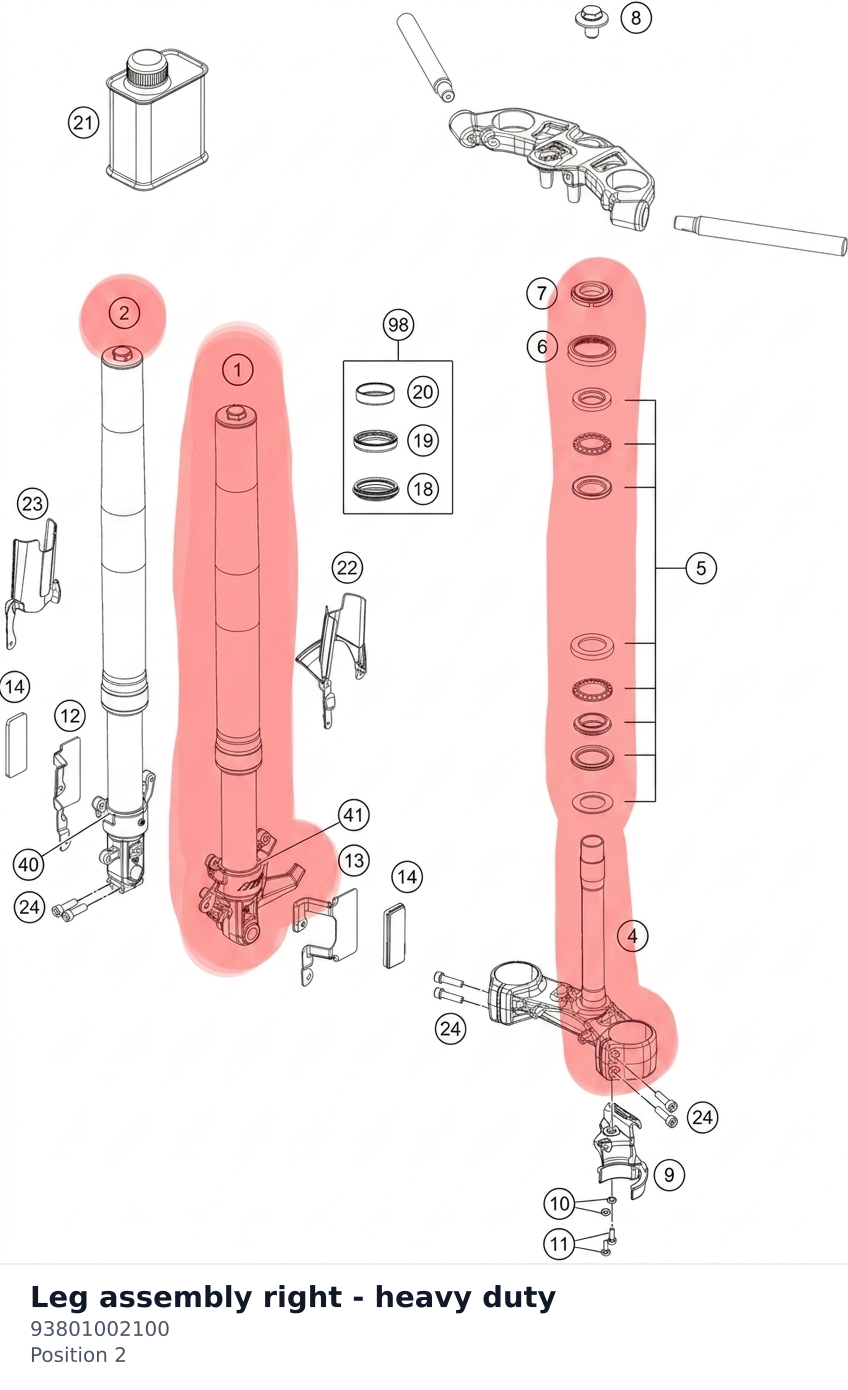 Diagram preview: Leg assembly right - heavy duty (93801002100)