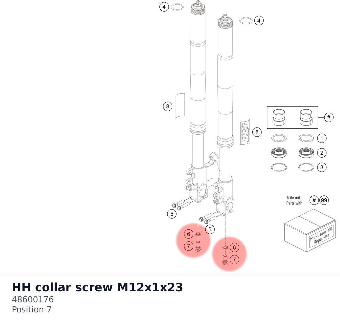 Diagram preview: HH collar screw M12x1x23 (48600176)