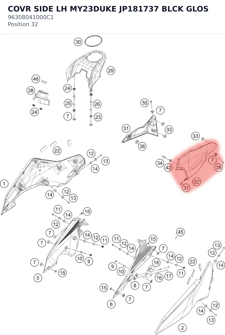 Diagram preview: COVR SIDE LH MY23DUKE JP181737 BLCK GLOS (96308041000C1)