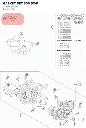 Diagram preview: GASKET SET 350 SX-F (77230099000)