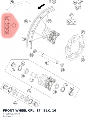Diagram preview: FRONT WHEEL CPL. 17'' BLK. 16 (4710900124430)
