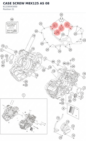 Diagram preview: CASE SCREW M8X125 AS 08 (61230043000)