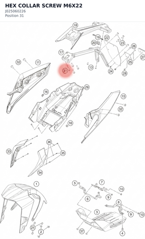Diagram preview: HEX COLLAR SCREW M6X22 (J025060226)
