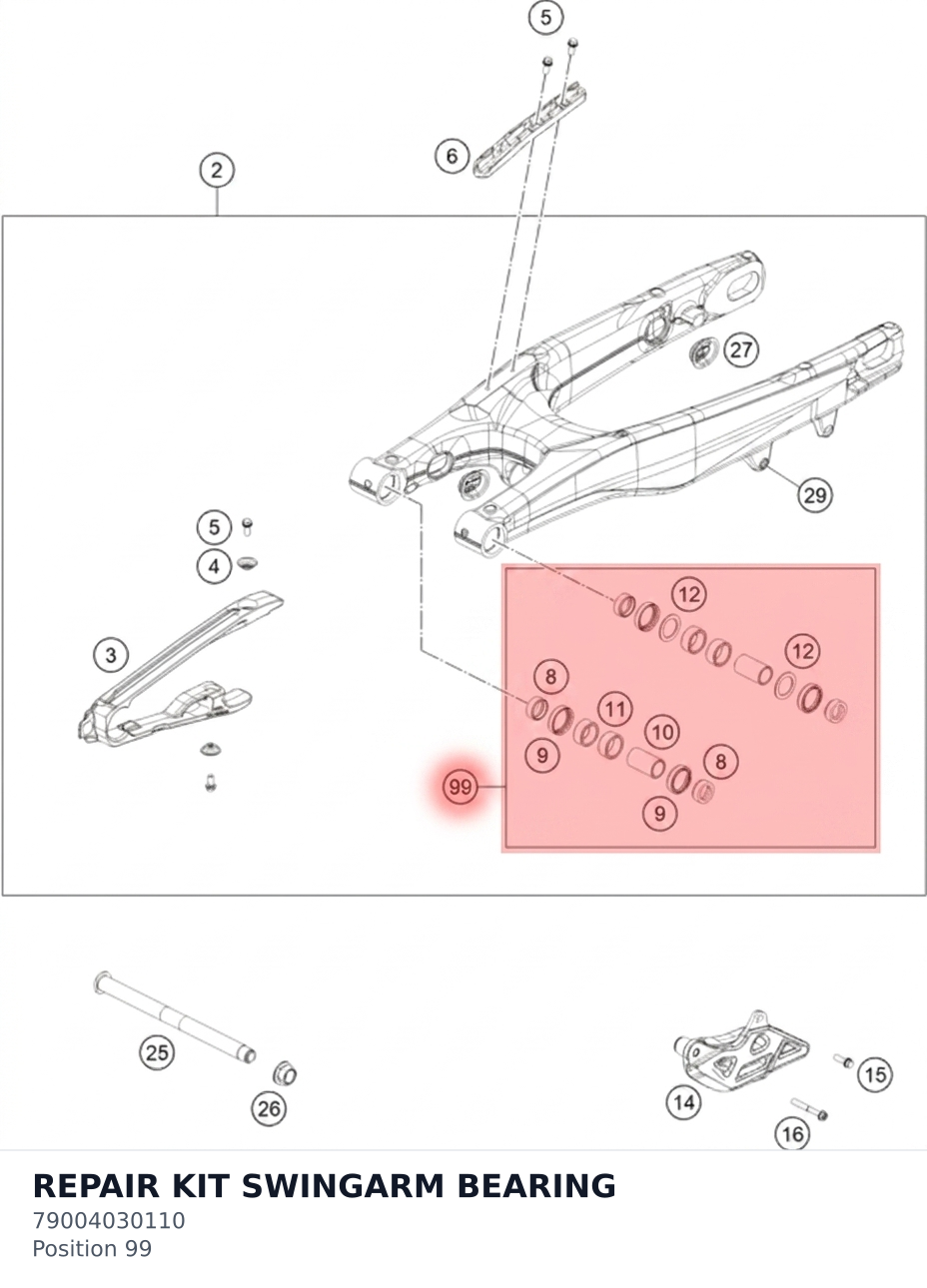 Diagram preview: REPAIR KIT SWINGARM BEARING (79004030110)