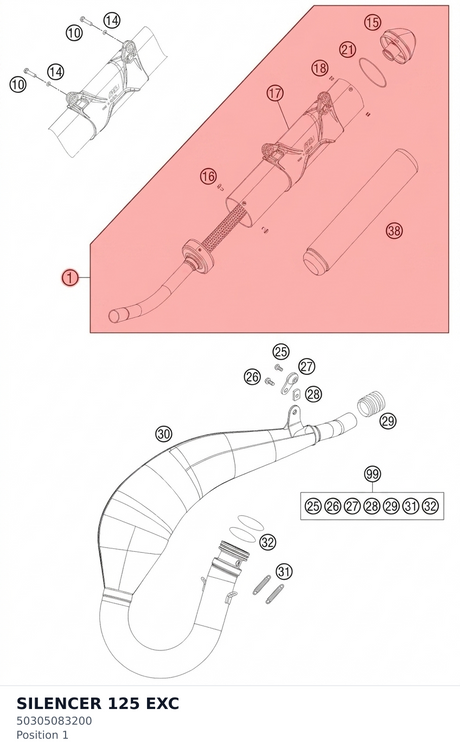 Diagram preview: SILENCER 125 EXC (50305083200)