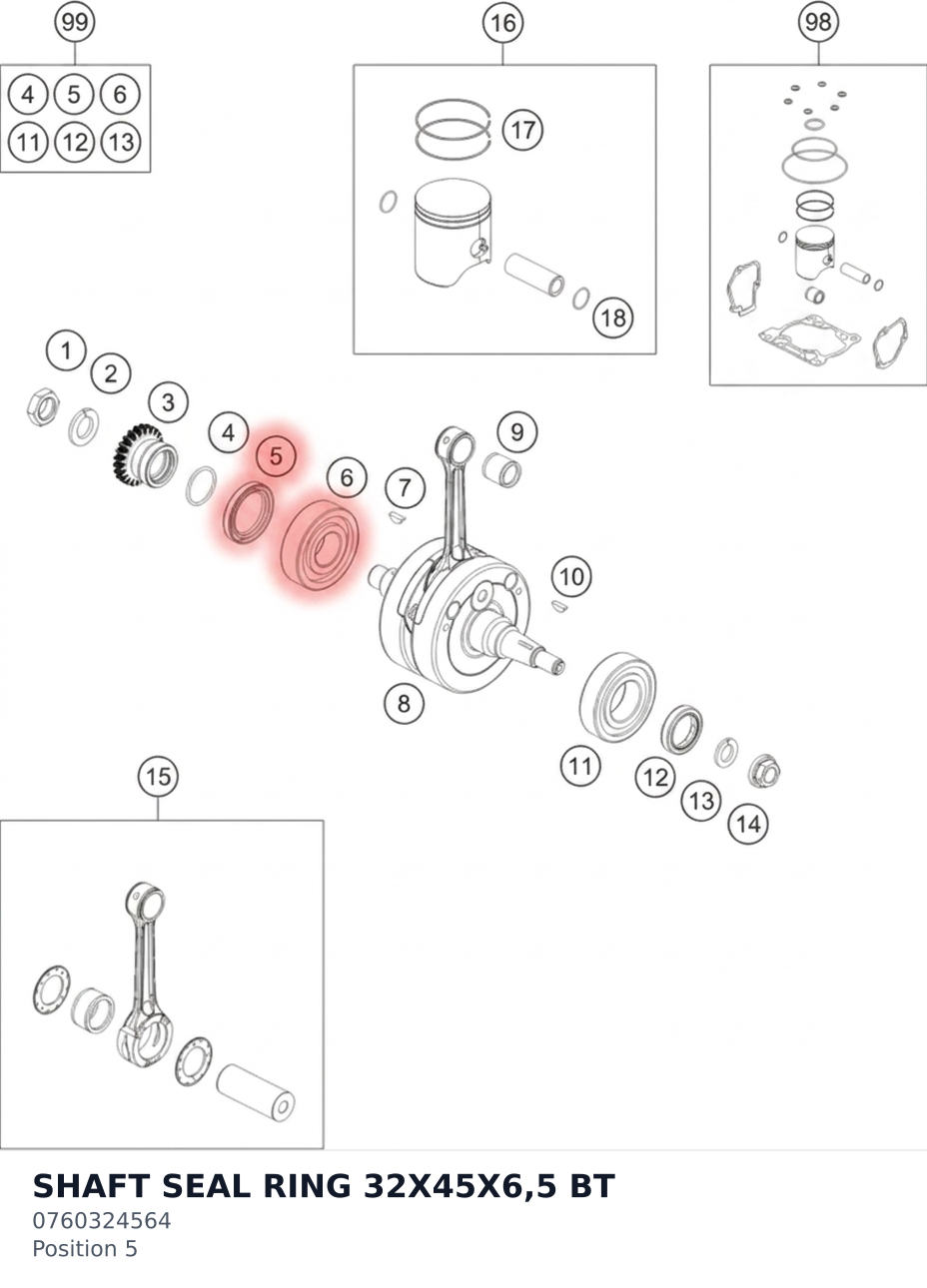 Diagram preview: SHAFT SEAL RING 32X45X6,5 BT (0760324564)