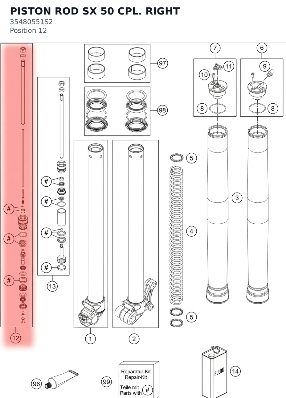 Diagram preview: PISTON ROD SX 50 CPL. RIGHT (35480551S2)