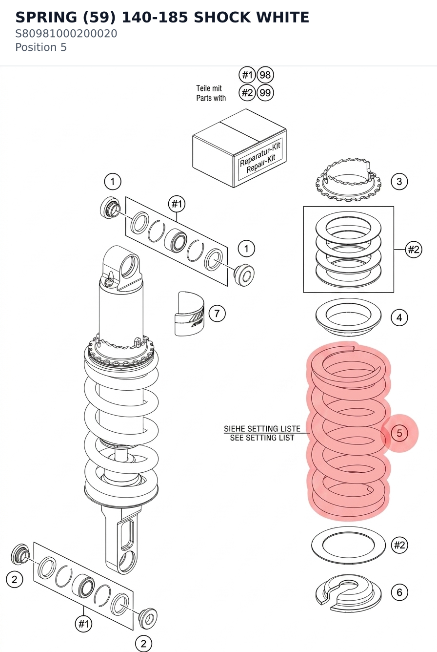 Diagram preview: SPRING (59) 140-185 SHOCK WHITE (S80981000200020)