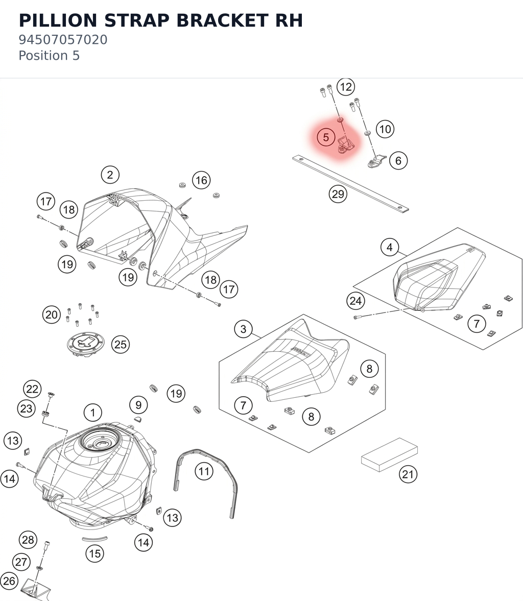 Diagram preview: PILLION STRAP BRACKET RH (94507057020)