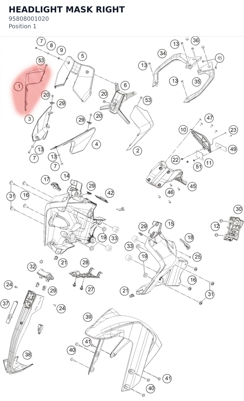 Diagram preview: HEADLIGHT MASK RIGHT (95808001020)