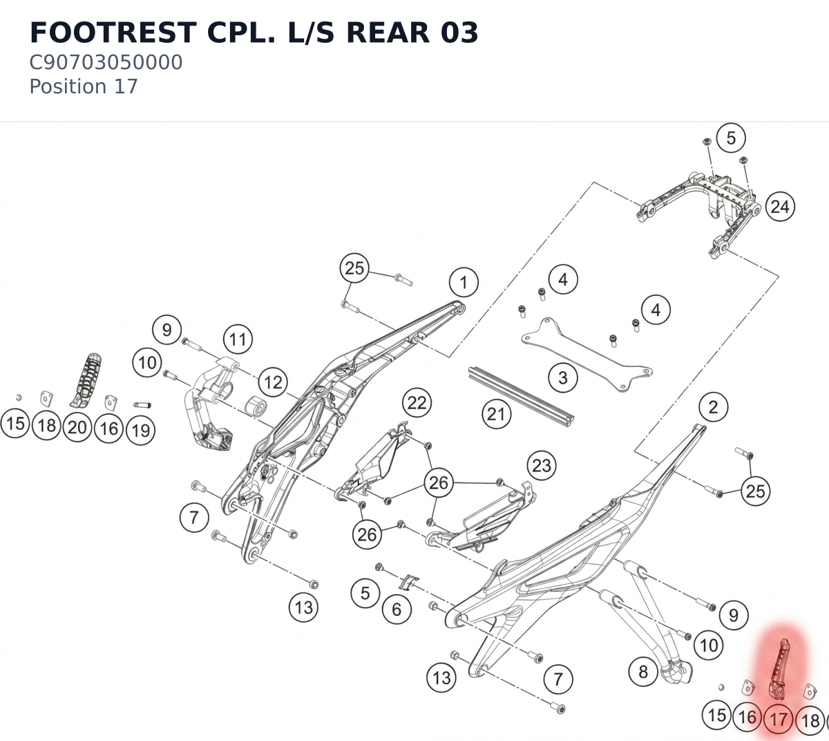 Diagram preview: FOOTREST CPL. L/S REAR      03 (C90703050000)