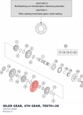 Diagram preview: IDLER GEAR, 4TH GEAR, TEETH=26 (50533114000)