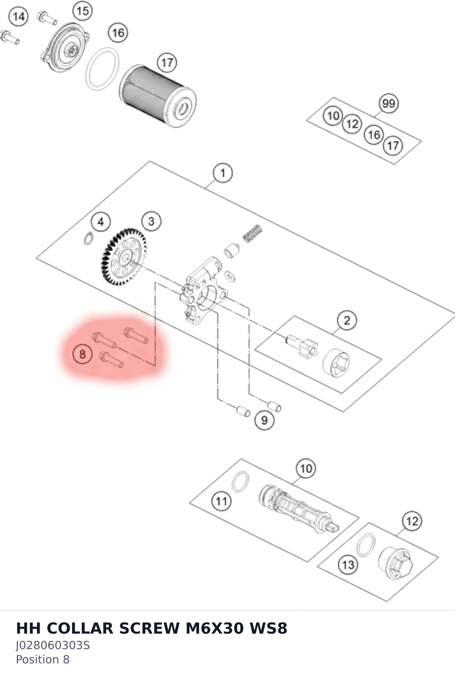 Diagram preview: HH COLLAR SCREW M6X30 WS8 (J028060303S)