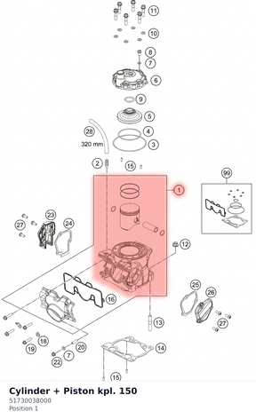 Diagram preview: Cylinder + Piston kpl. 150 (51730038000)