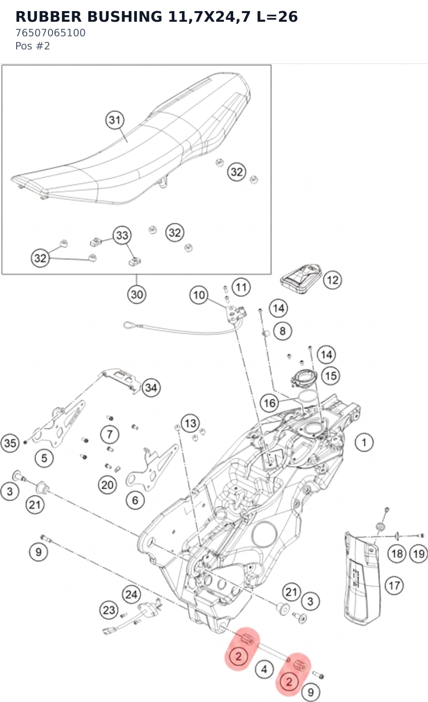 Diagram preview: RUBBER BUSHING 11,7X24,7 L=26 (76507065100)