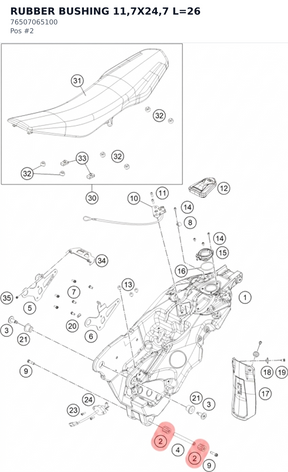 Diagram preview: RUBBER BUSHING 11,7X24,7 L=26 (76507065100)