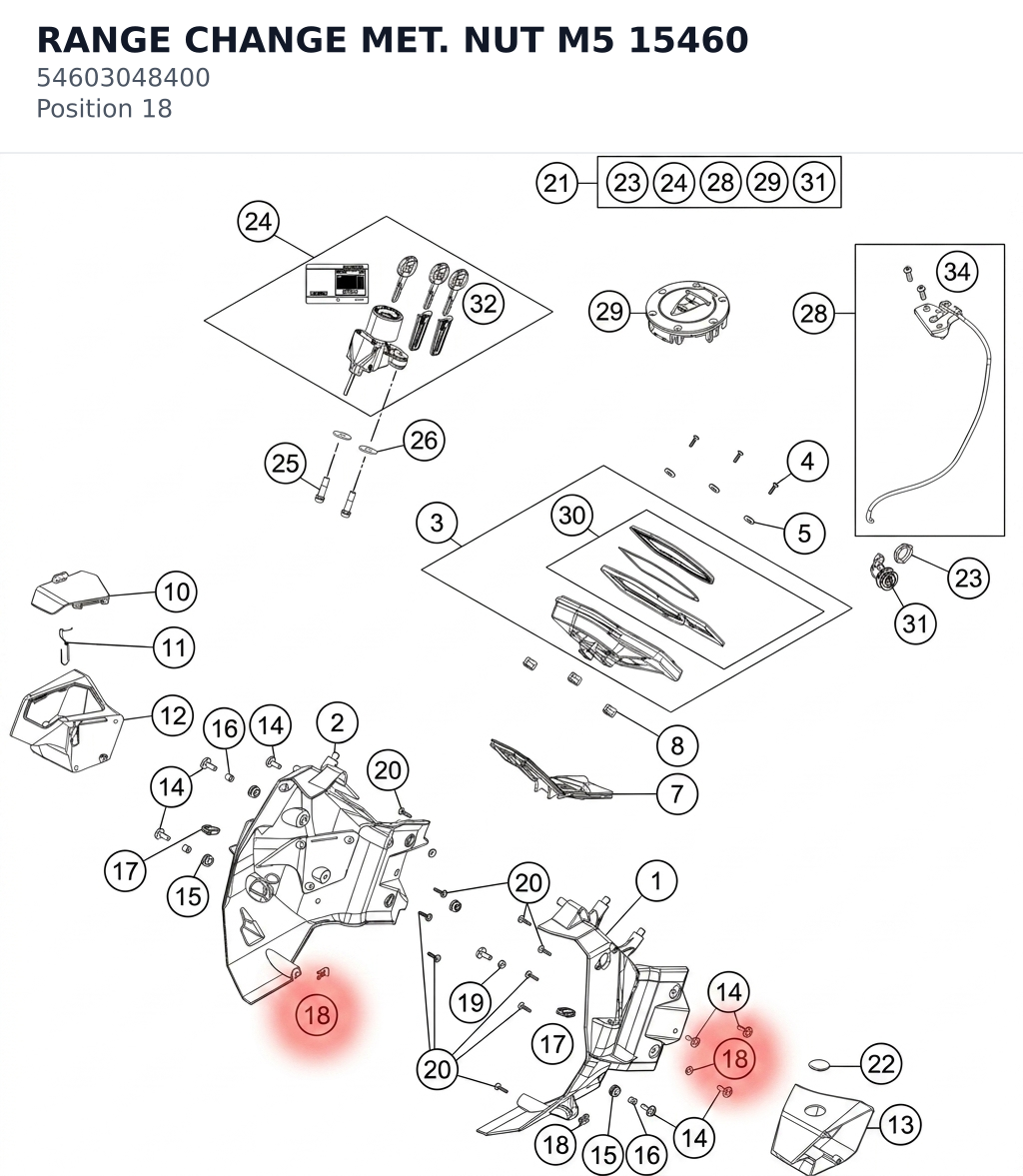 Diagram preview: RANGE CHANGE MET. NUT M5 15460 (54603048400)