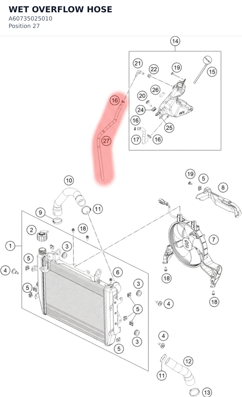 Diagram preview: WET OVERFLOW HOSE (A60735025010)
