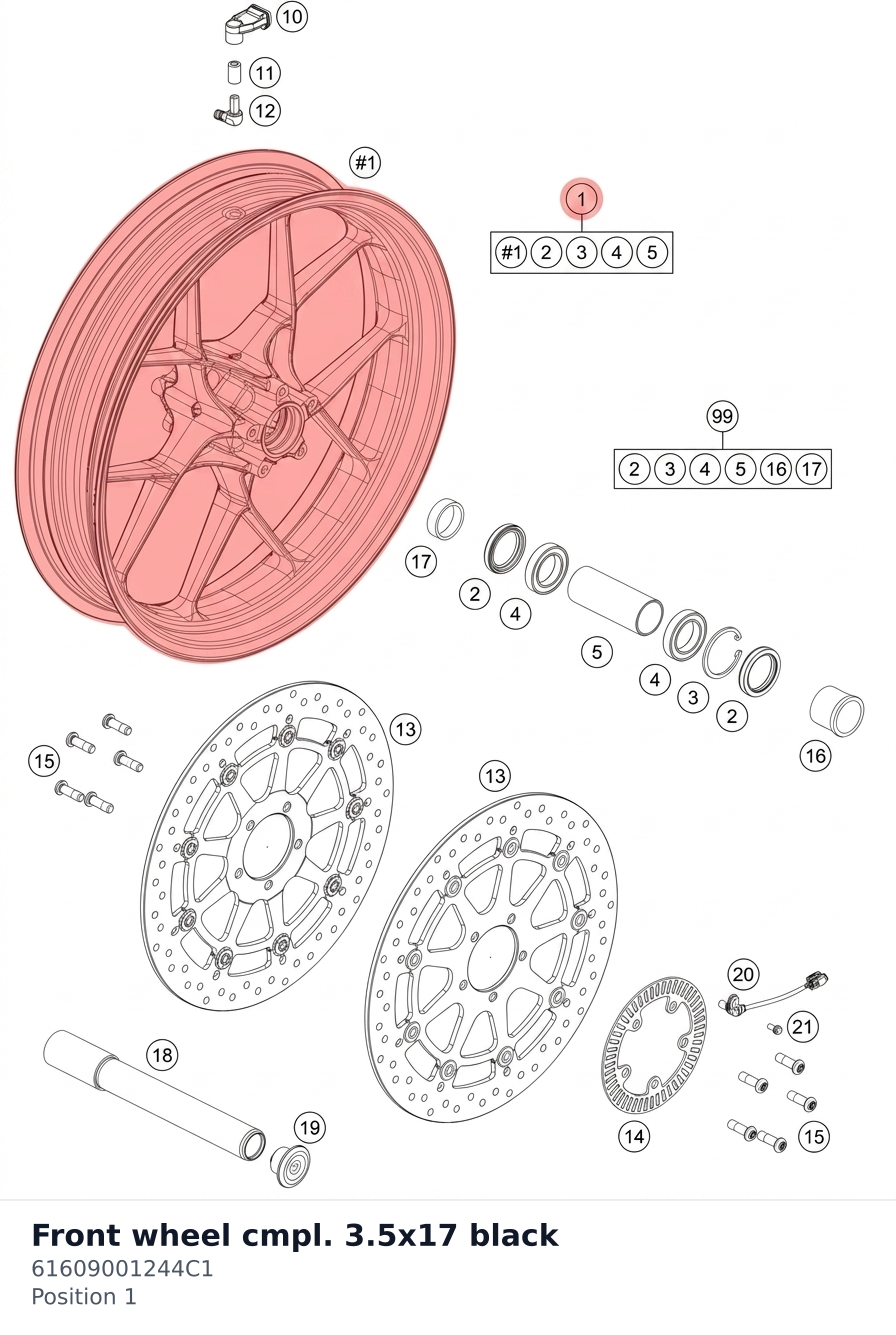 Diagram preview: Front wheel cmpl. 3.5x17 black (61609001244C1)