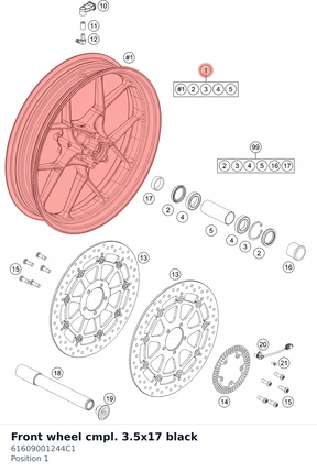 Diagram preview: Front wheel cmpl. 3.5x17 black (61609001244C1)