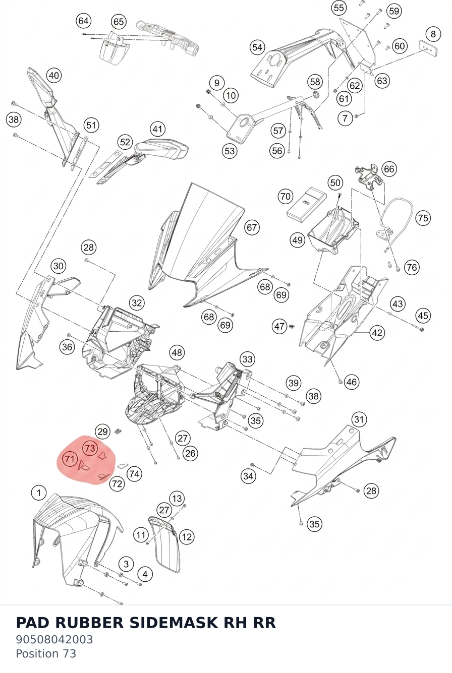 Diagram preview: PAD RUBBER SIDEMASK RH RR (90508042003)