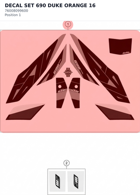 Diagram preview: DECAL SET 690 DUKE ORANGE 16 (76008099600)