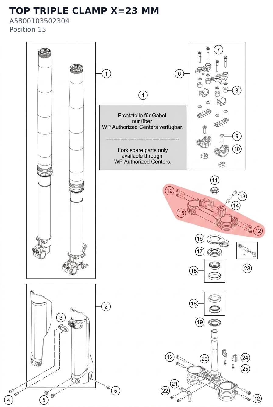 Diagram preview: TOP TRIPLE CLAMP X=23 MM (A5800103502304)