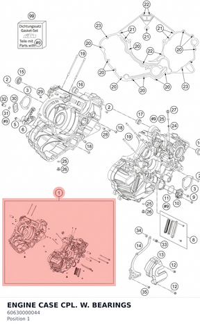 Diagram preview: ENGINE CASE CPL. W. BEARINGS (60630000044)