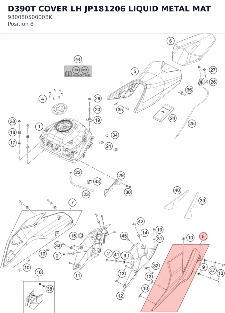 Diagram preview: D390T COVER LH JP181206 LIQUID METAL MAT (93008050000BK)
