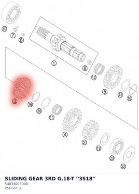 Diagram preview: SLIDING GEAR 3RD G.18-T ''3S18'' (54833003000)