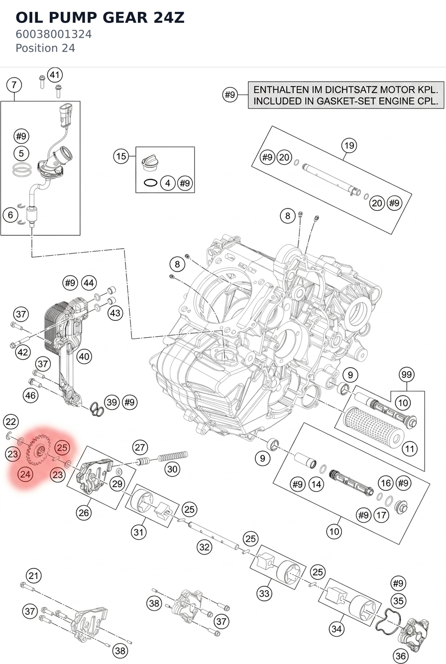 Diagram preview: OIL PUMP GEAR 24Z (60038001324)
