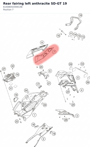 Diagram preview: Rear fairing left anthracite SD-GT 19 (61408042000CAB)