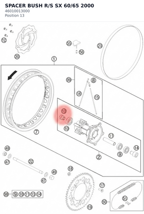 Diagram preview: SPACER BUSH R/S SX 60/65 2000 (46010013000)