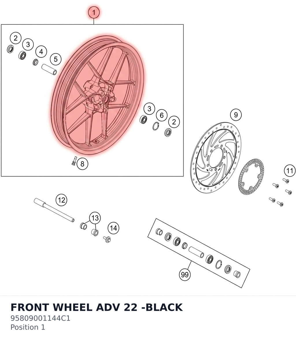Diagram preview: FRONT WHEEL ADV 22 -BLACK (95809001144C1)