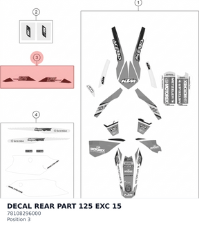 Diagram preview: DECAL REAR PART 125 EXC 15 (78108296000)